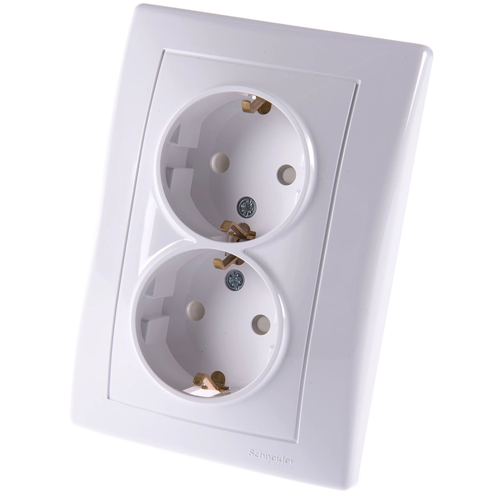 SEDNA - DOUBLE SOCKET-OUTLET WITH SIDE EARTH - 16A SHUTTERS, WHITE